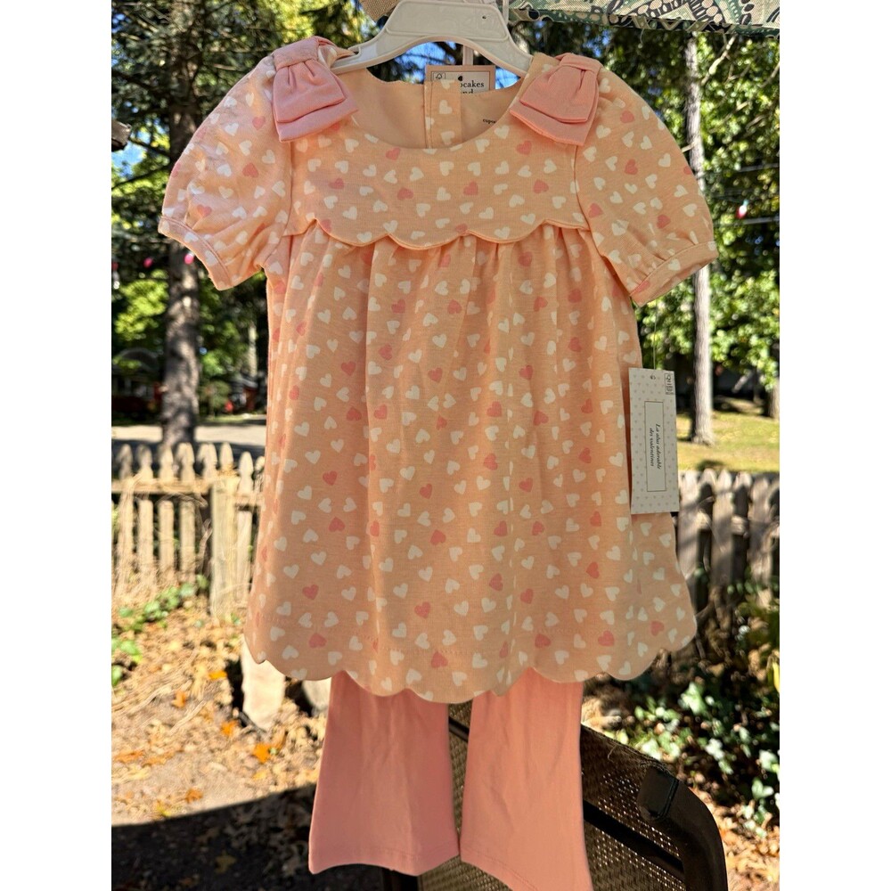 Cupcakes and Cashmere Girls 4T 2pc Knit Heart Tunic & Pants Set Pink/White